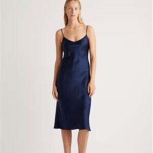 Quince 100% Silk Navy Slip Dress